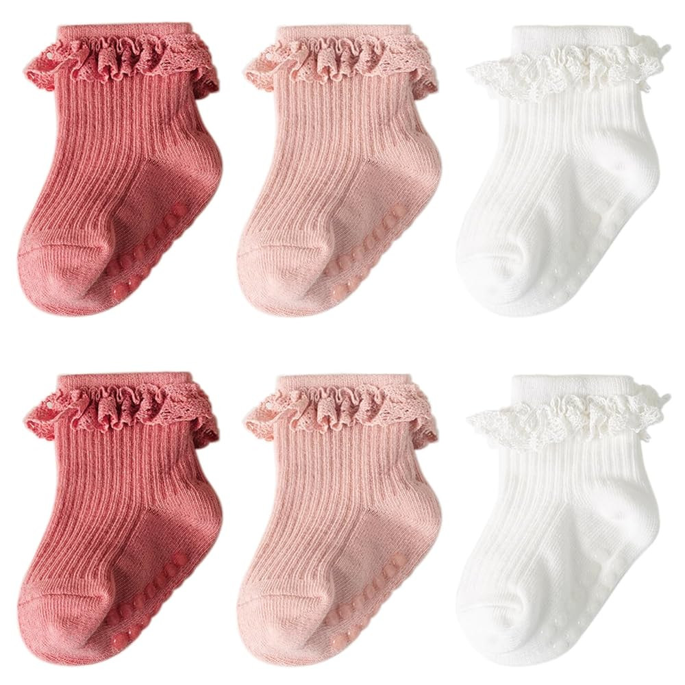 DRESHOW BQUBO Baby Girls Toddler Anti Slip Socks - Cute Frilly Ruffle Grip Ankle Socks for Infant... | Amazon (US)