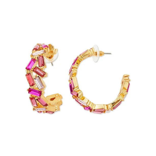 Scoop Womens 14K Gold Flash Plated Multi-Color Crystal Hoop Earrings - Walmart.com | Walmart (US)