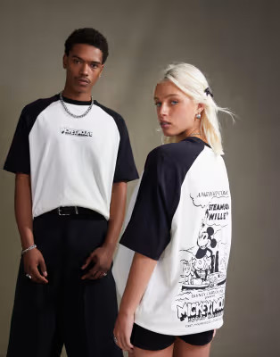 ASOS DESIGN Disney unisex oversized raglan t-shirt with Steamboat Willie print in off white | ASOS (Global)