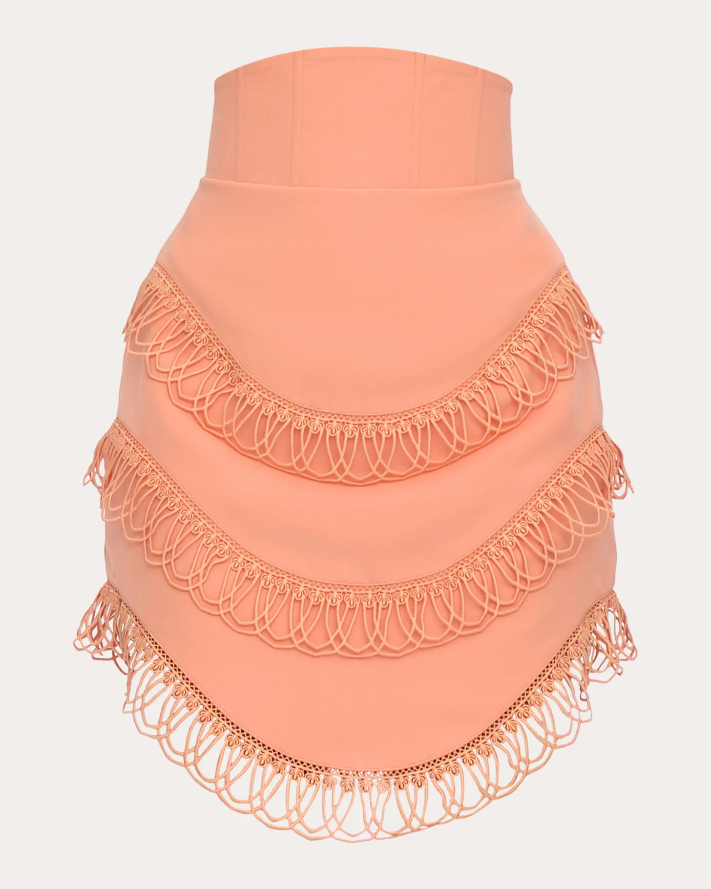 Andrea Iyamah Women's Rizo Lace-Trimmed Corset Mini Skirt in Powder Peach Polyester/Spandex | Olivela