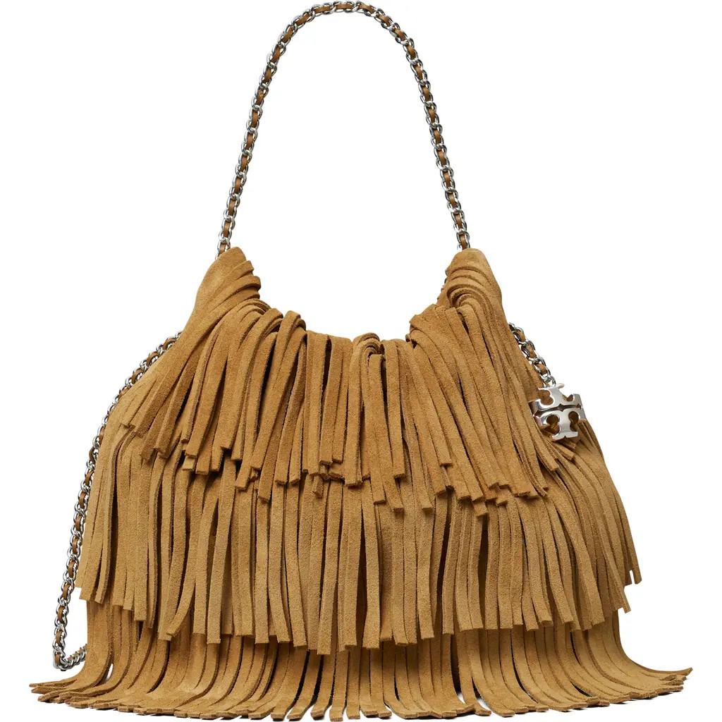 Tory Burch Mini Fleming Suede Fringe Hobo Bag in Wild Tabacco at Nordstrom | Nordstrom