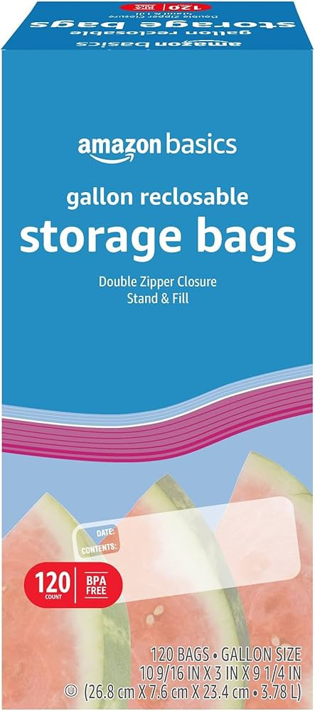 Amazon Basics Reclosable Gallon Food Storage Bags with Double Zipper Seal, Stand and Fill Base, B... | Amazon (US)