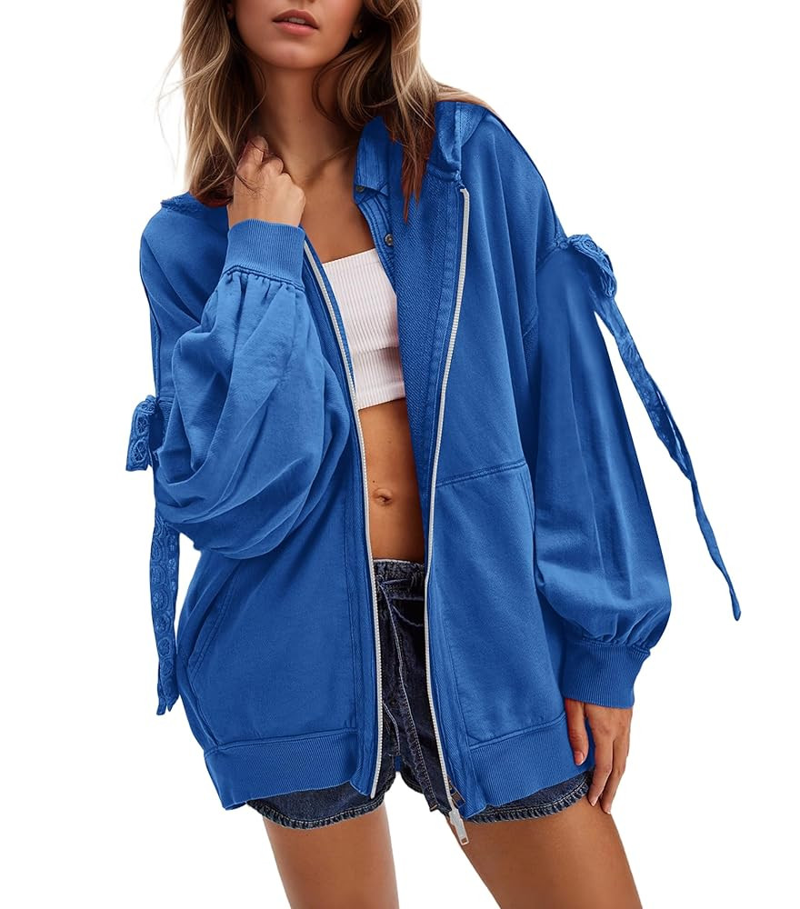 OLAPTA Zip Up Hoodies Women Oversized Bow Tie Long Sleeve Teens Sweatshirts Casual Fall Winter Ho... | Amazon (US)