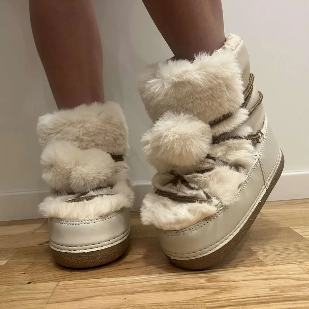 Fluffy Winter Boots Warm Snow Ankle Boots Flat Platform Fur Boots Moon Boots Gift for Her Christm... | Etsy (US)