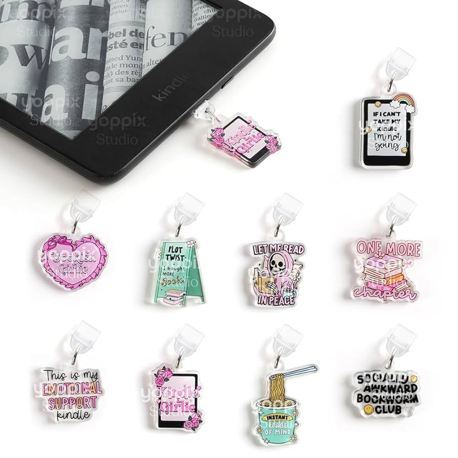 9PCS Charms for E-Reader, About Funny Theme Dust Plug Charm Compatible with Type C Charging Port,... | Amazon (US)