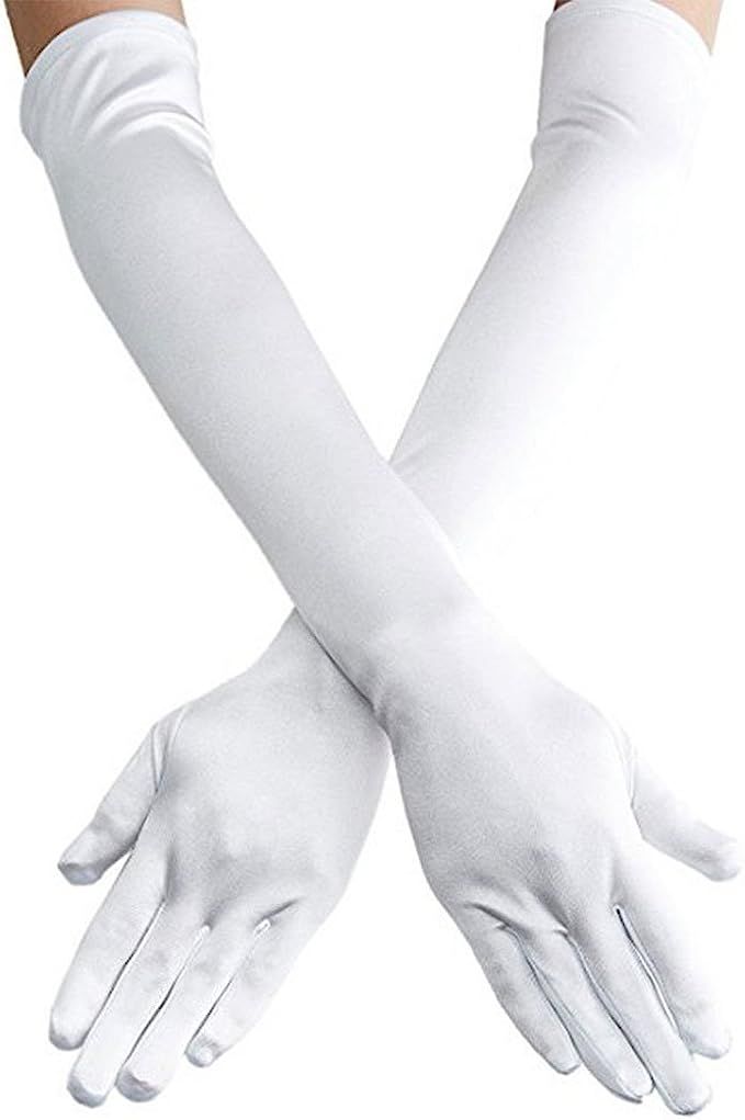 Amazon.com: Women's 22'' Long Satin Finger Gloves White Elbow Length 1920s Opera Bridal Dance Glo... | Amazon (US)