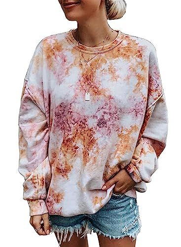 Azokoe Women Casual Long Sleeve Sweatshirts Tie Dye Colorblock Pullover Sweatshirt Tops(S-XXL) | Amazon (US)