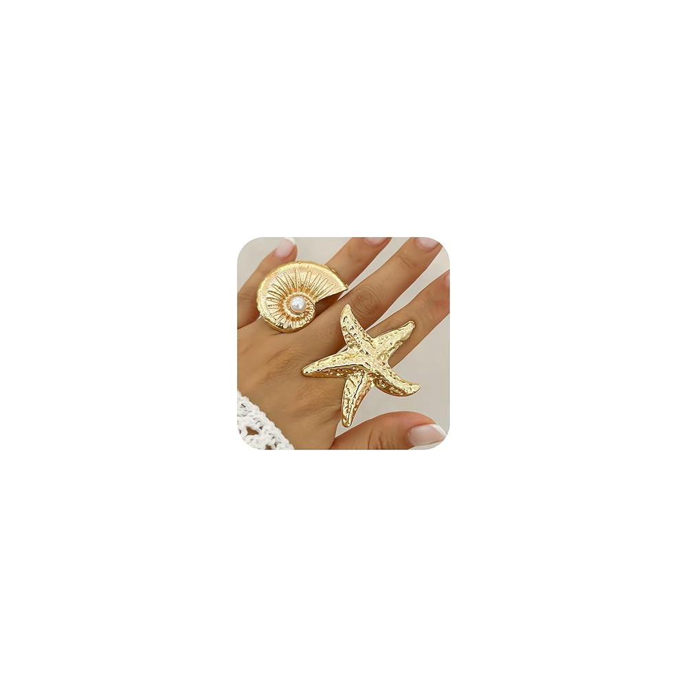 Gold Shell Starfish Ring for Women Large Starfish Ring Big Conch Shell Ring Chunky Statement Star... | Amazon (US)