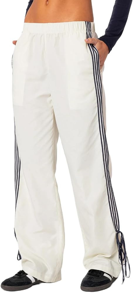 KMBANGI Women Striped Track Pants Elastic Waist Straight Leg Sweatpants Joggers Wide Leg Side Str... | Amazon (US)