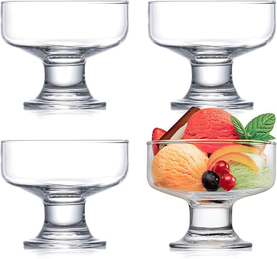 Kingrol 4 Pack Glass Dessert Bowls, 6.5 oz Crystal Glass Bowls for Ice Cream, Fruit, Pudding, Sna... | Amazon (US)