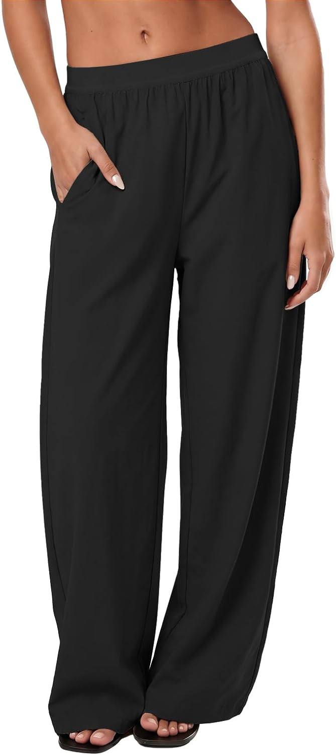Aoysky Womens Wide Leg Baggy Pants Elastic High Waist Casual Lounge Pants | Amazon (US)