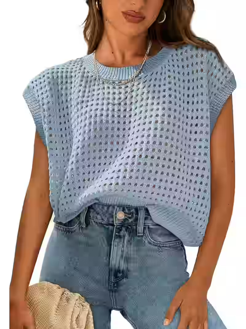 PRETTYGARDEN Womens Spring Tops Summer Shirts Crochet Cap Sleeve Sweater Pullover Cute Crew Neck ... | Walmart (US)