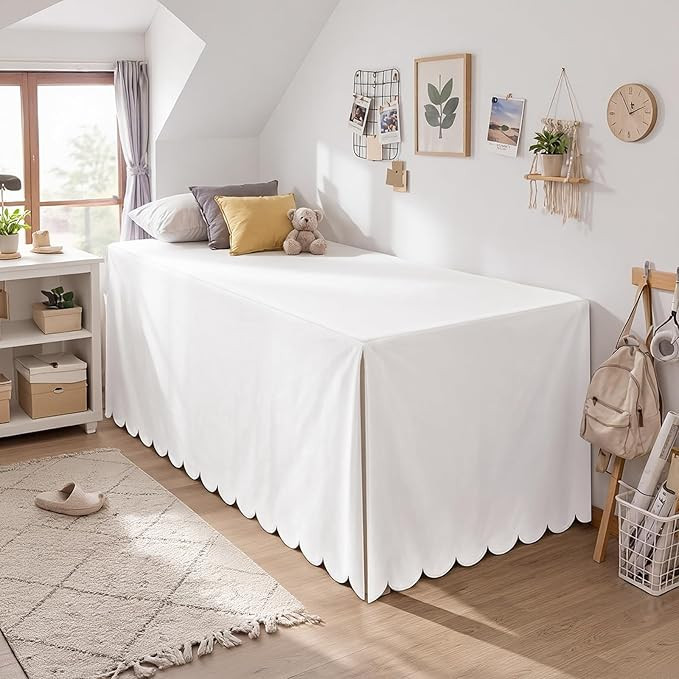 Scalloped Twin XL Dorm Bed Skirt, Extra Long 32" Drop, White Pleated Bed Skirt, Microfiber Dust R... | Amazon (US)