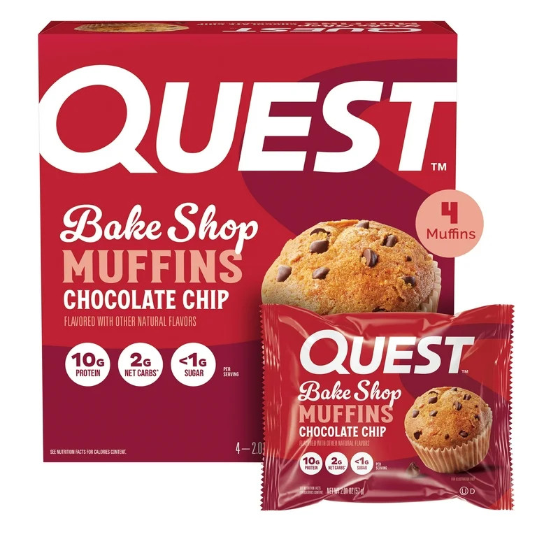 Quest Bake Shop Protein Muffins, Chocolate Chip Flavor, 10g Protein, 4 Count | Walmart (US)