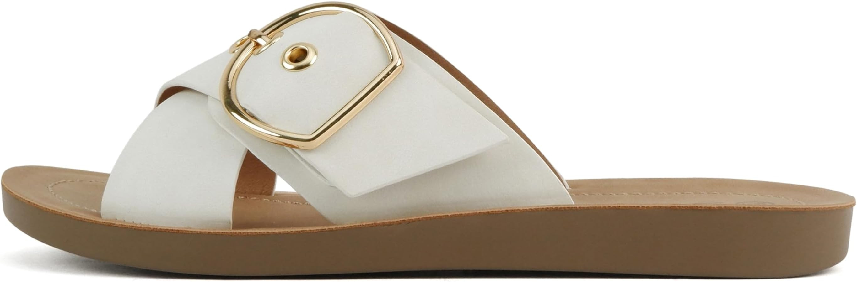 Soda Carol ~ Women Open Toe Crisscross Buckle Flat Sandals | Amazon (US)
