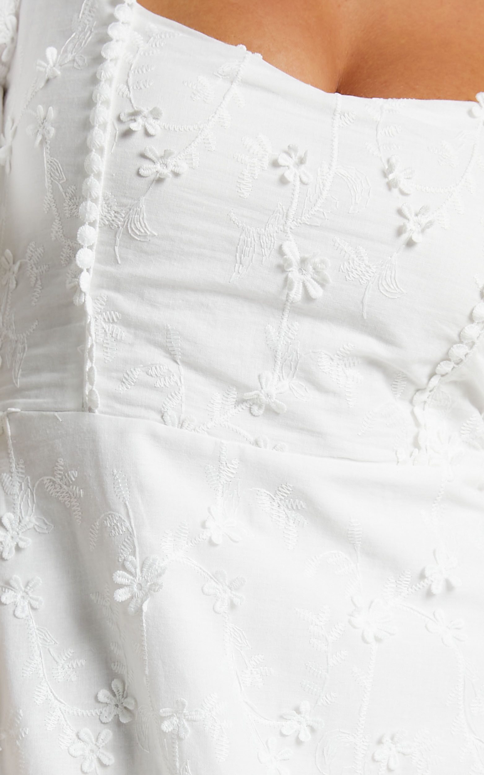 Fancy A Spritz Square Neck Mini Dress in White Embroidery | Showpo (US, UK & Europe)