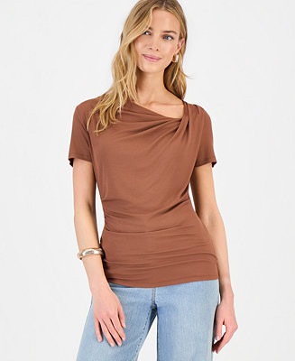 Women's Short Sleeve Asymmetric-Neck Top | Macy's