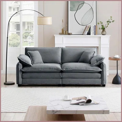 Corduroy 2-Seater Sofa with 4 Pillows - Retro-Modern Deep Seat for Living Room Comfort | Wayfair North America