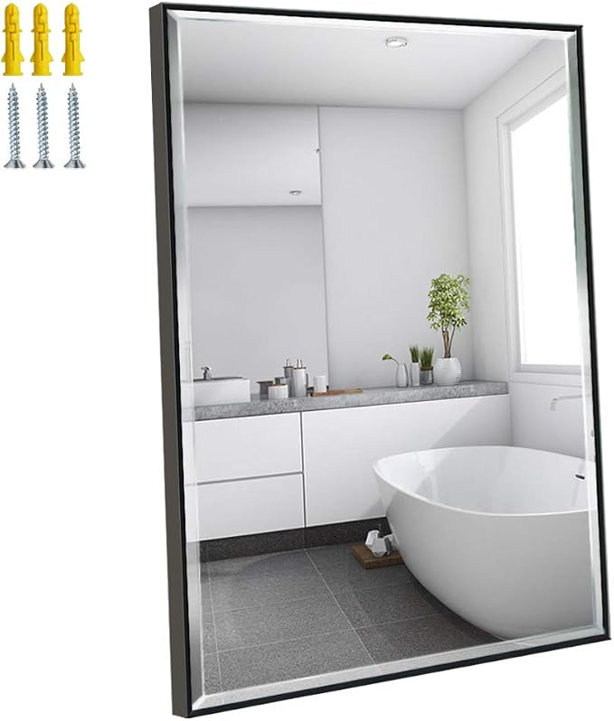 Calenzana 22x30 Mirror Wall Hanging Black Frame Mirrors for Bathroom Living Room Bedroom Makeup V... | Amazon (US)