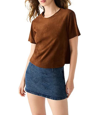 Steve Madden Ezra Faux Suede Crew Neck Short Sleeve Top | Dillard's | Dillard's