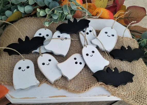Wooden Bat Ornaments Ghost Ornaments Halloween Ornaments - Etsy | Etsy (US)