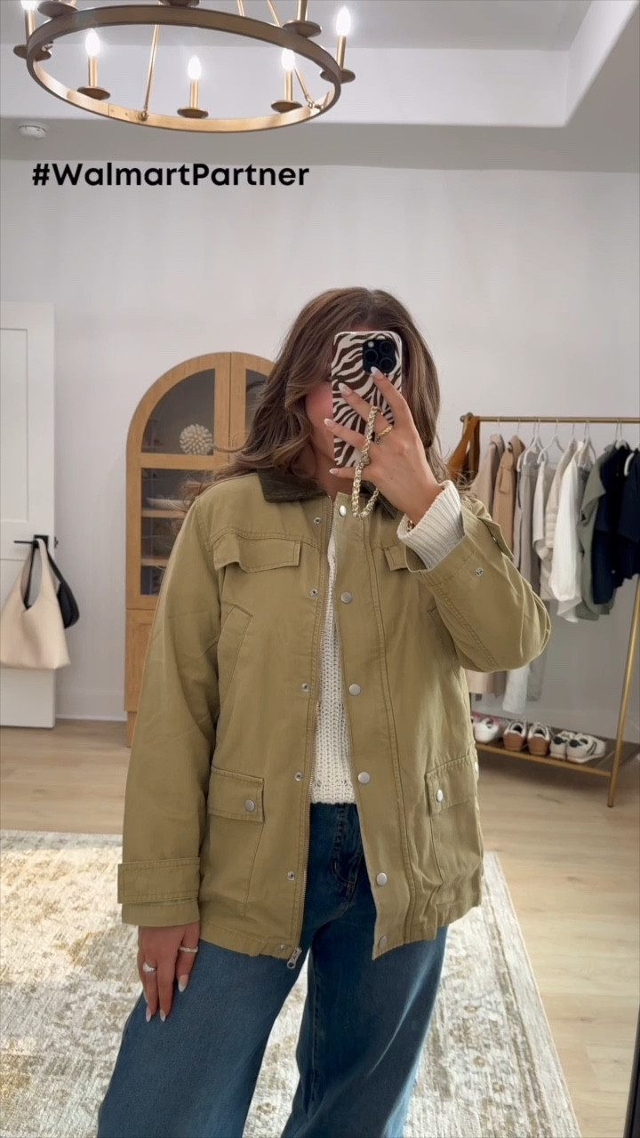 #walmartpartner NEW FALL ARRIVALS 🍂 from @walmart #walmartfashion like this $38 barn jacket 🧥 it looks SO high end. Wearing a small 