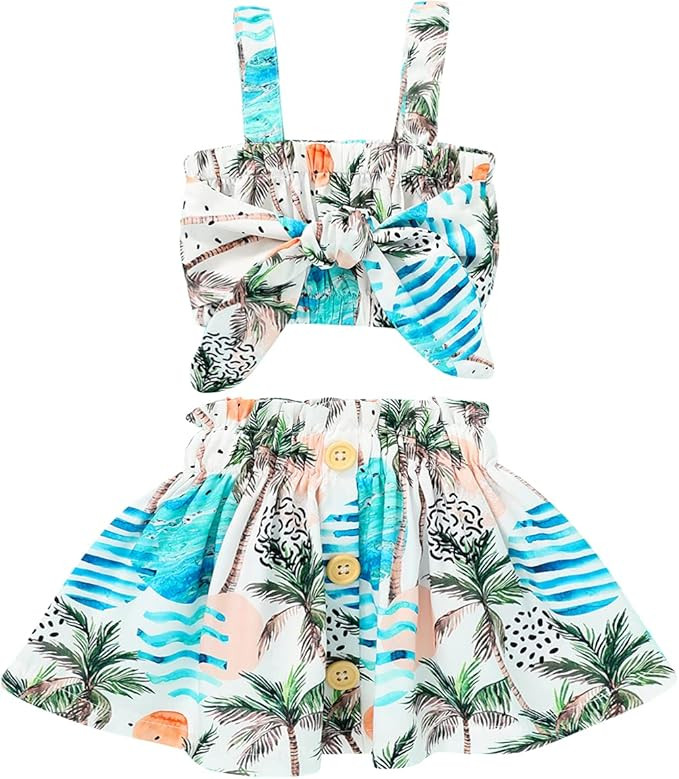 Tiny Cutey Toddler Baby Girl Clothes Ruffle Crop Top +Boho Floral Skirt Summer Dress Outfit Two P... | Amazon (US)