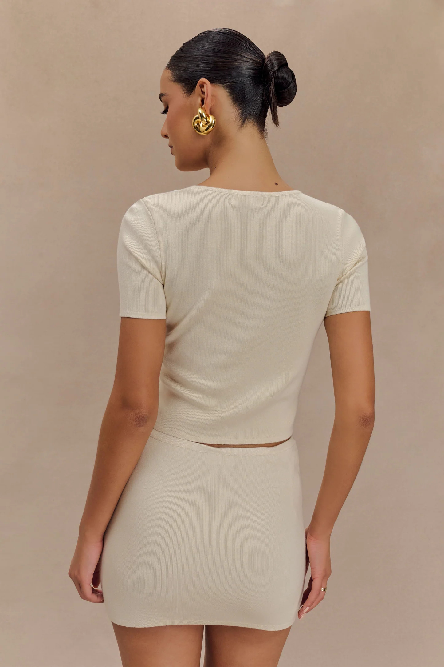 Monroe Embroidered Knit Top - Cream And Ivory | MESHKI US