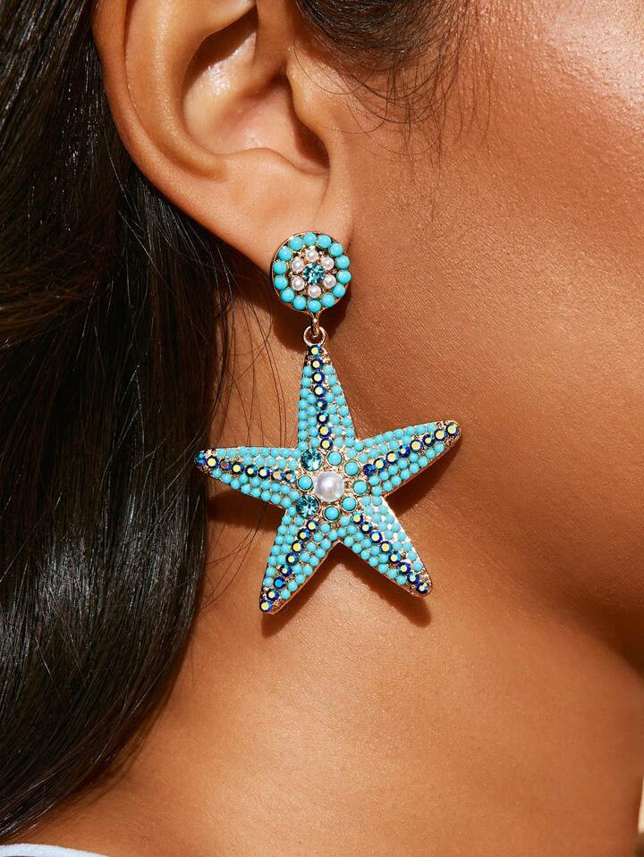 SHEIN SXY Beaded Starfish Decorated Fashionable Earrings, Perfect For Vacation Outfits | SHEIN