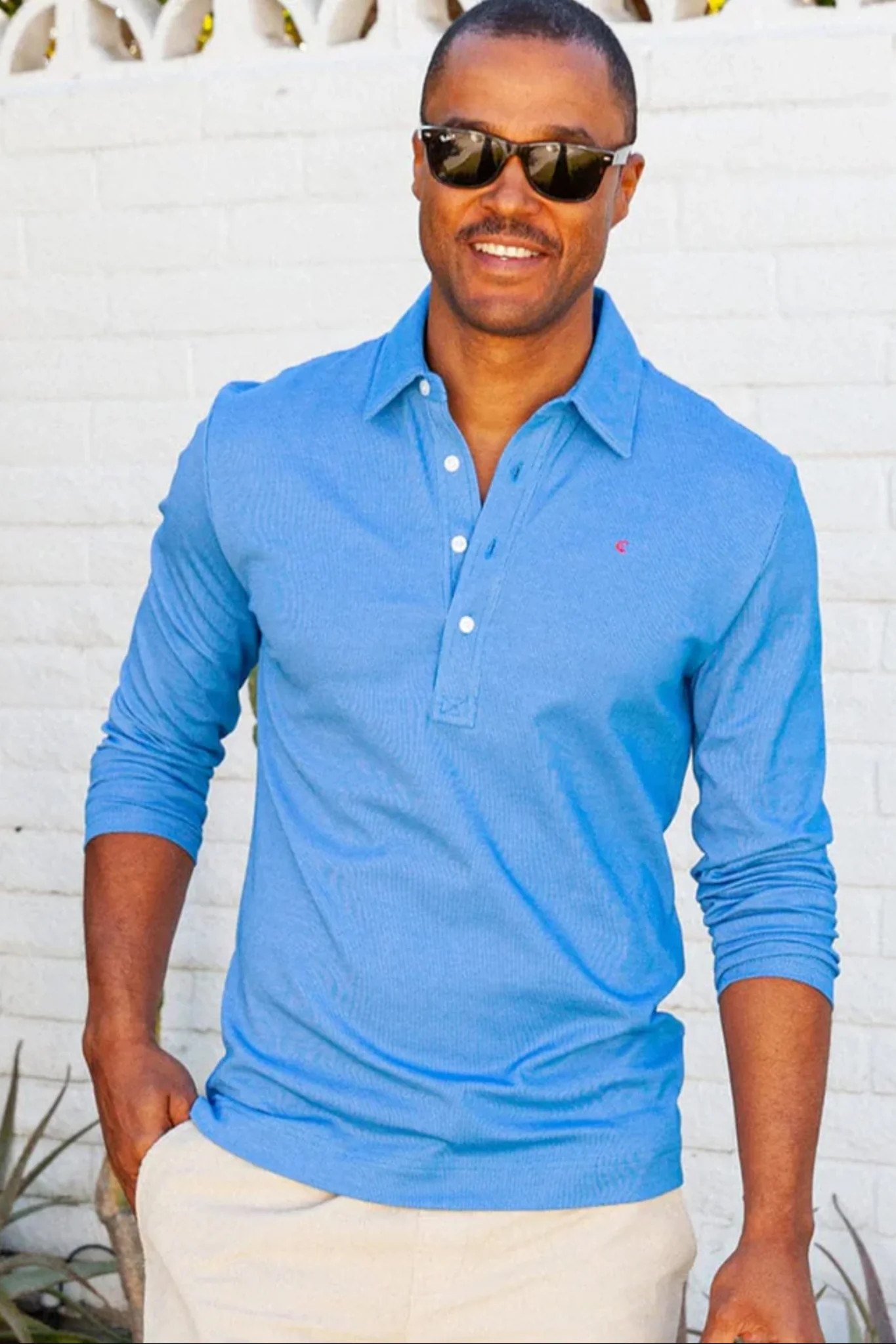 French Blue Jacquard Long Sleeve Range Polo | Tuckernuck (US)