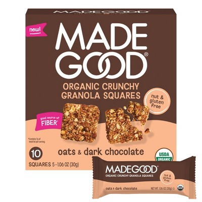 MadeGood Organic Crunchy Granola Squares Oats & Dark Chocolate Snack Bars - 5.3oz/10ct | Target