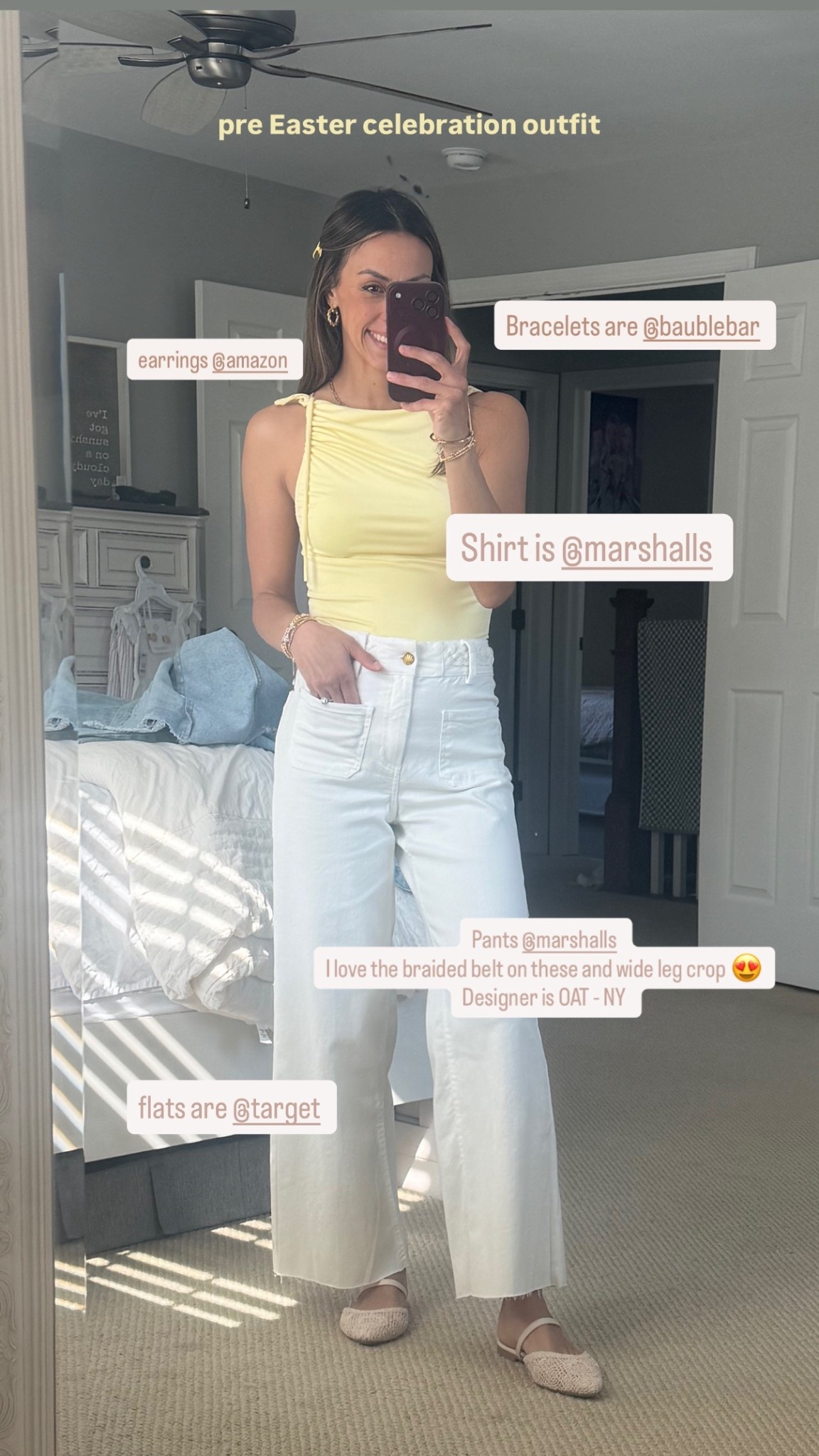 Easter yellow 🌻💛

Almost identical pants to the Colette Anthropologie pants! Similar linked below! 

Wide leg pants | crop pants | front pockets | mules | yellow tank top | white pants | white jeans | baublebar | gold jewelry | gold bracelets 

#LTKootd #LTKSaleAlert #LTKSeasonal