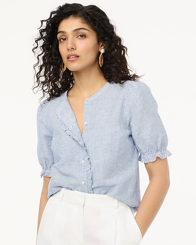 Linen-blend ruffle top with puff sleeves | J.Crew Factory