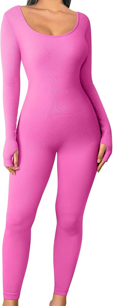 OQQ Women's Yoga Jumpsuits One Piece Ribbed Workout Rompers Long Sleeve Exercise Jumpsuits | Amazon (US)