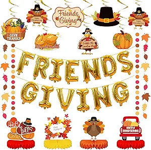 Friendsgiving Party Decorations with Hanging Swirls, Gold Glitter, Friendsgiving Balloon Banner, ... | Amazon (US)