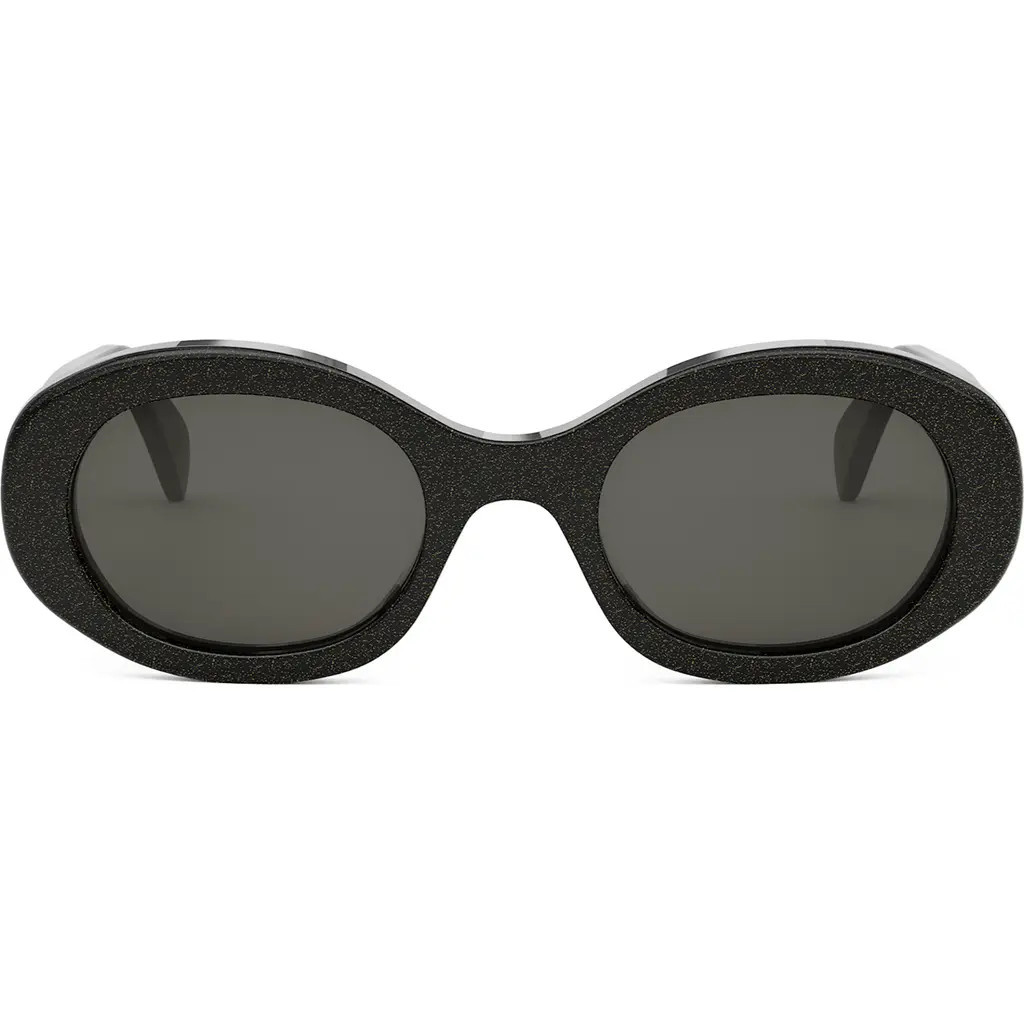 CELINE Triomphe 52mm Oval Sunglasses in Black/Crystal /Smoke at Nordstrom | Nordstrom
