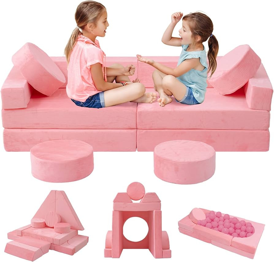 HOMFINE 16pcs Modular Kids Play Couch, Child Kids Couch Building Fort, Bedroom and Playroom Furni... | Amazon (US)