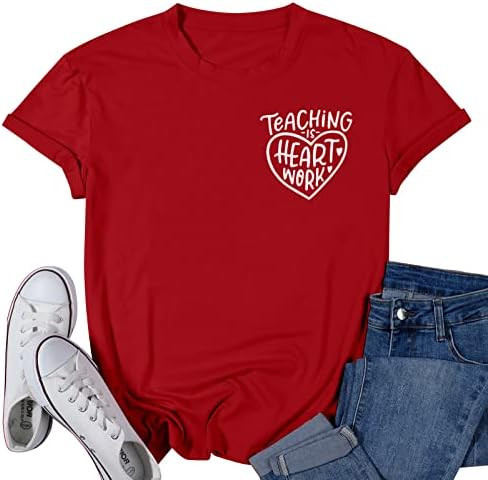 Teacher Valentine Shirt for Women Teaching is Heart Work T-Shirt Love Heart Short Sleeve Tee Casu... | Amazon (US)