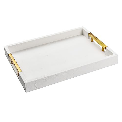 MAONAME White Serving Tray with Handles, 15.7 X 11.8 Inch Decorative Tray Coffee Table, Modern Faux Leather Rectangular Tray, Ottoman Trays for Living Room, Vanity, Kitchen | Amazon (US)