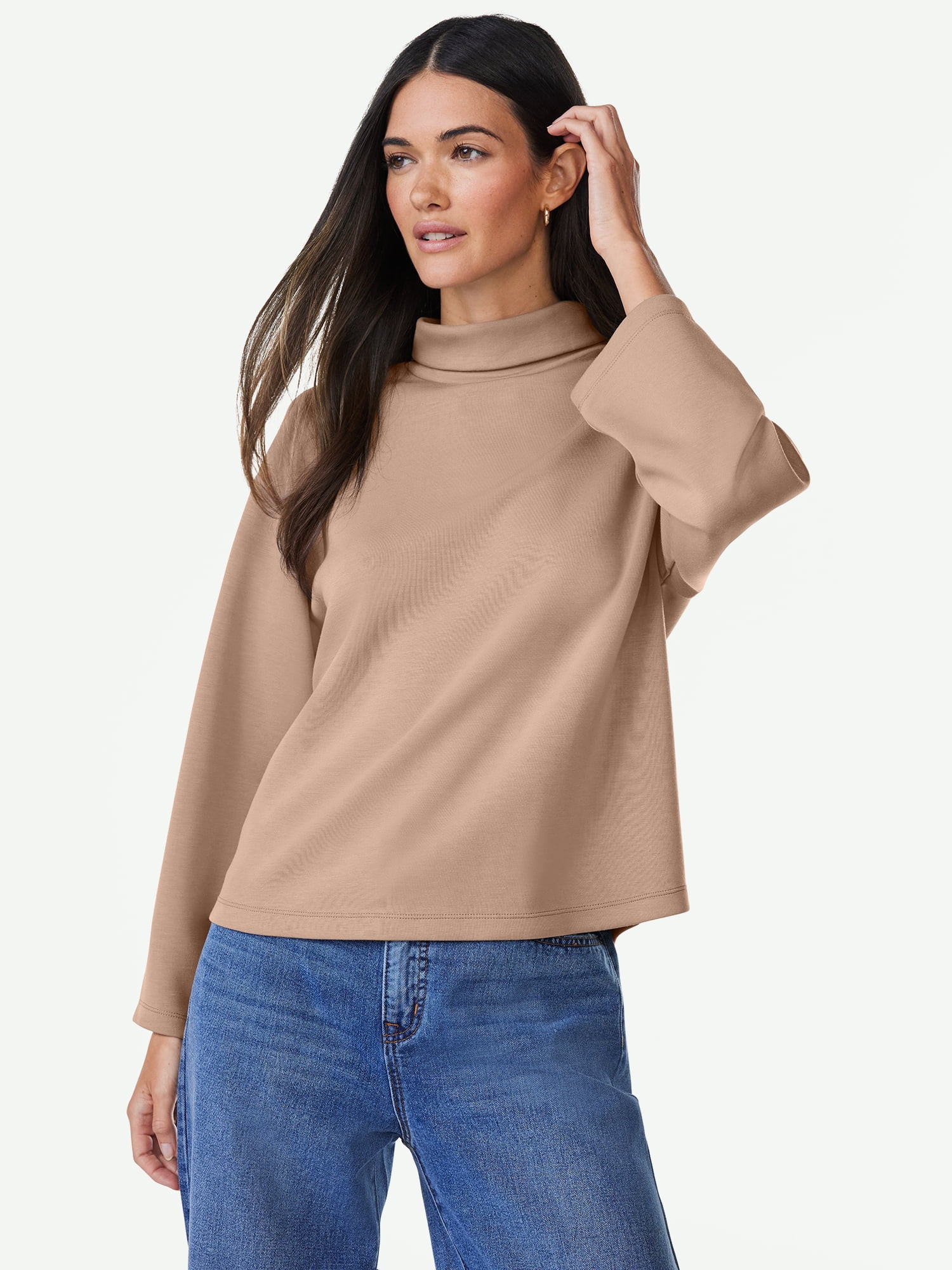 Scoop Women's Scuba Knit Drop Sleeve Turtleneck, Sizes XS-XXL | Walmart (US)