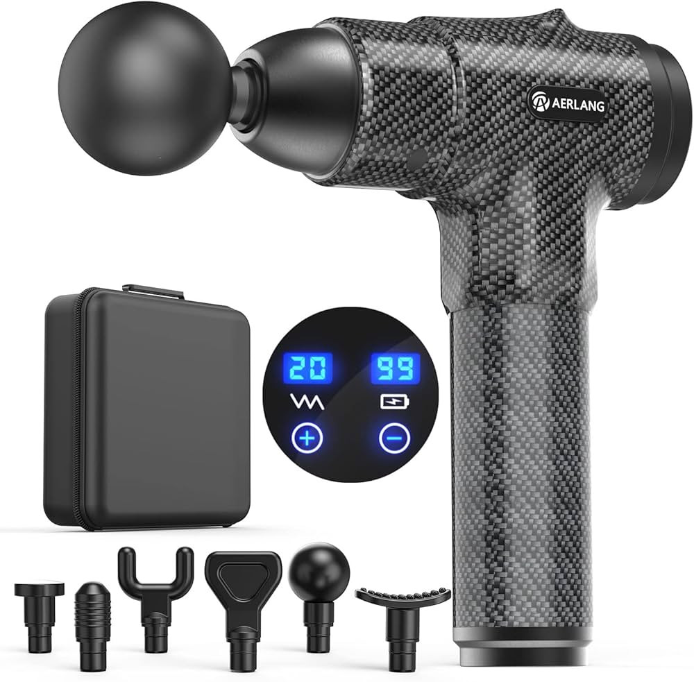 AERLANG Muscle Massage Gun, Back Massager Deep Tissue Gun for Athletes to Relief Pain and Relax with 20 Adjustable High Intensity Speeds 6 Heads, Body Carrying Case | Amazon (US)