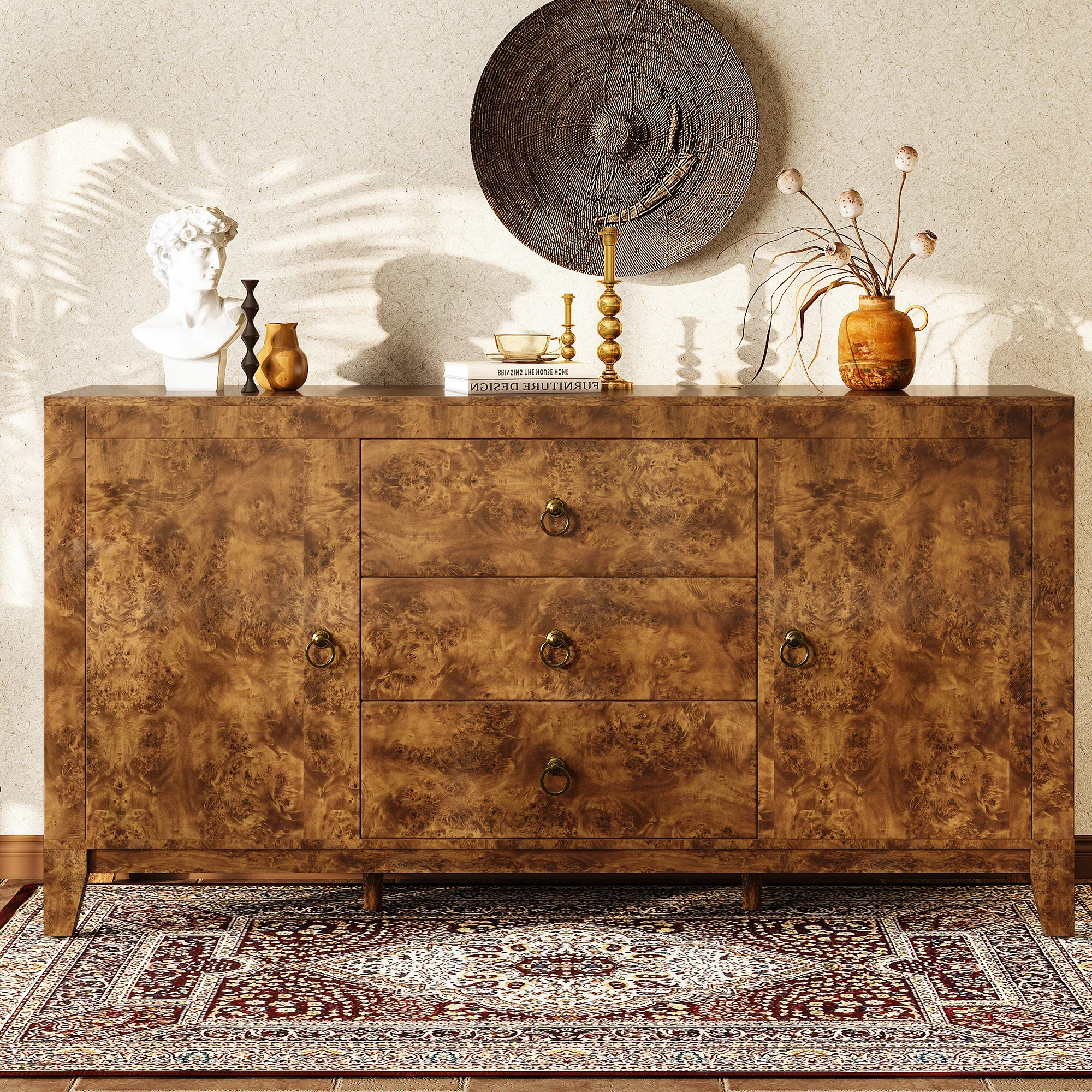 Dorne 60" Modern High Gloss Burl Sideboard with Adjustable Shelves | Wayfair North America