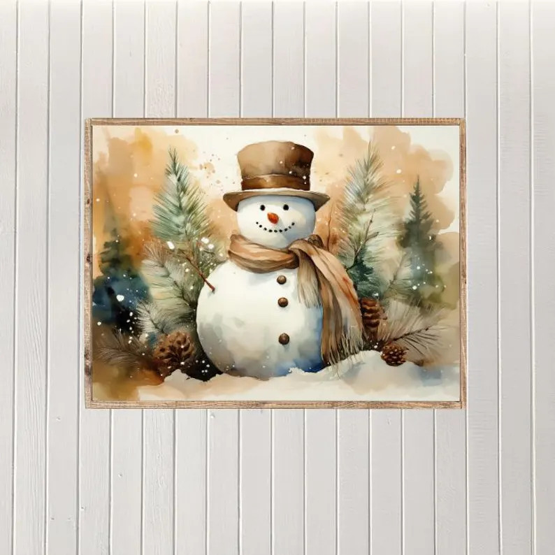 Whimsical Watercolor Snowman Canvas Printed Sign - Etsy | Etsy (US)
