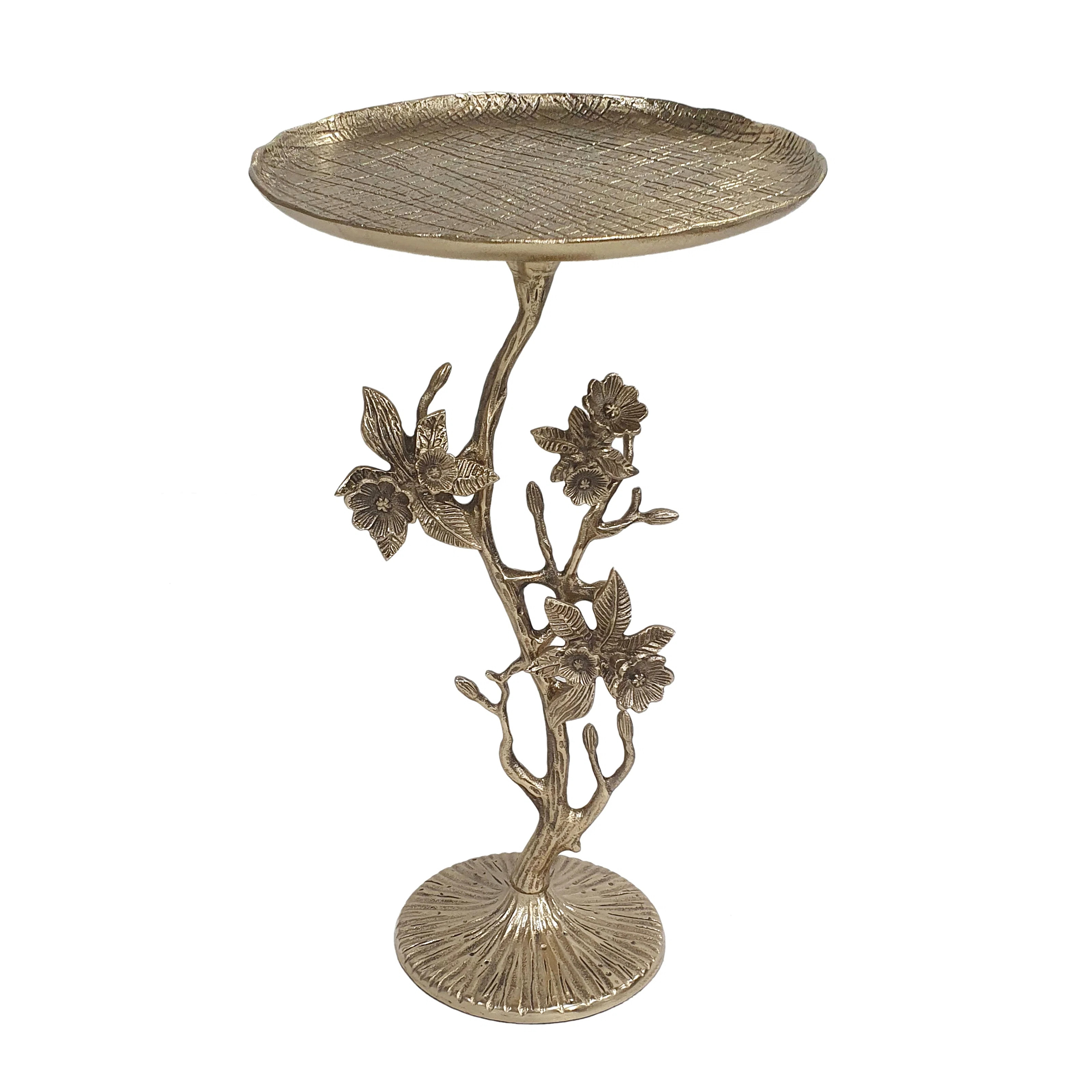 D14X24" Round Top Side Table With Gold Floral Design | Wayfair North America
