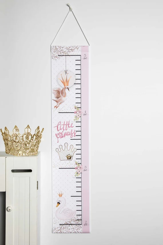 Girl Growth Chart Princess Swan Canvas  Blush Pink Gold Floral Nursery Decor Girls room | Etsy (US)