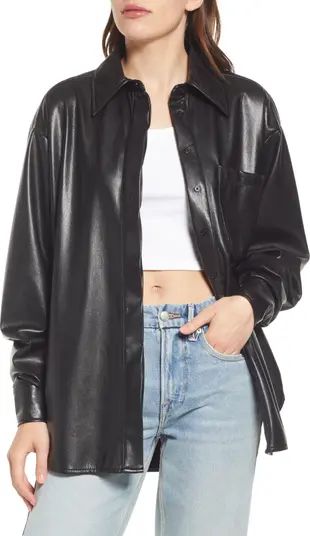 Faux Leather Button-Up Shirt | Nordstrom