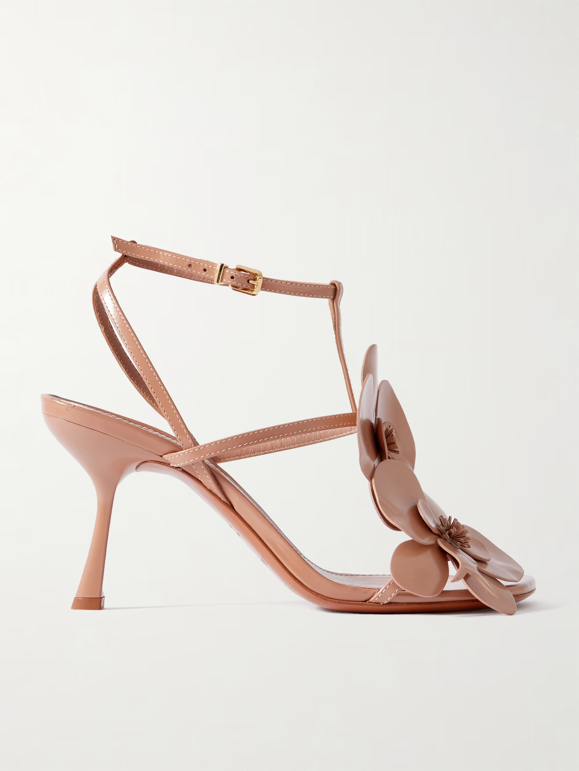 Orchid appliquéd glossed-leather sandals | NET-A-PORTER (US)