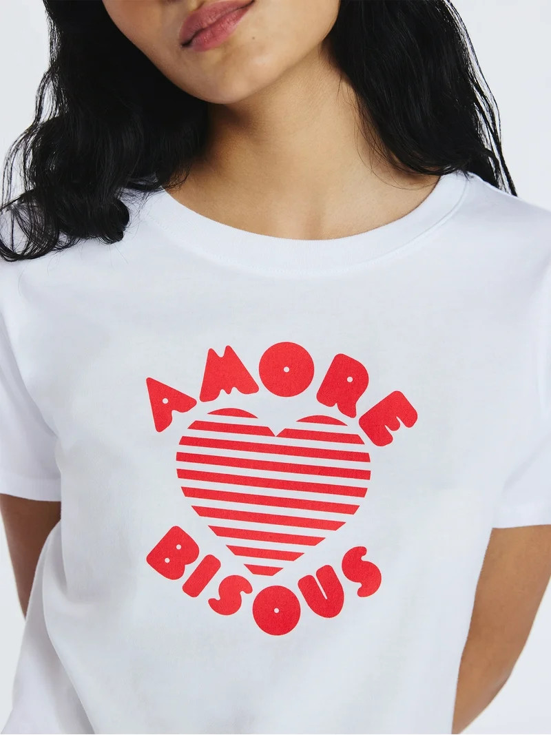 Free Assembly Women's and Women\u2019s Plus Cotton Cropped Boxy Heart Tee with Short Sleeves, Siz... | Walmart (US)