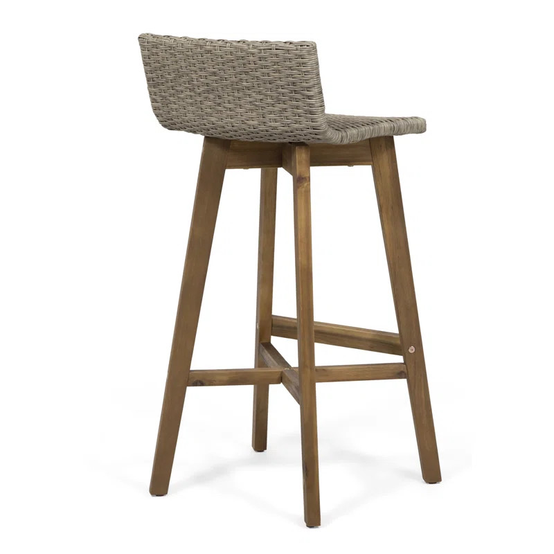 Oxendine Outdoor Wood and Wicker 30.7" Patio Bar Stool (Set of 4) | Wayfair North America