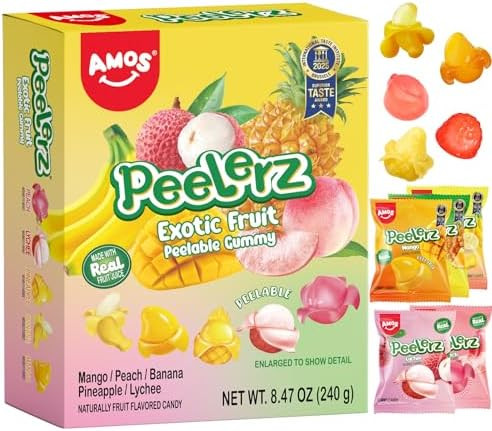 AMOS Peelerz Exotic Fruit Peelable Gummy Candy – 5 Fruit Flavors (Mango, Peach, Banana, Pineapp... | Amazon (US)